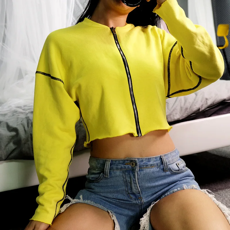 2018 Women Spring Autumn Sexy Slim Fit Jackets Long Sleeve Navel Bare