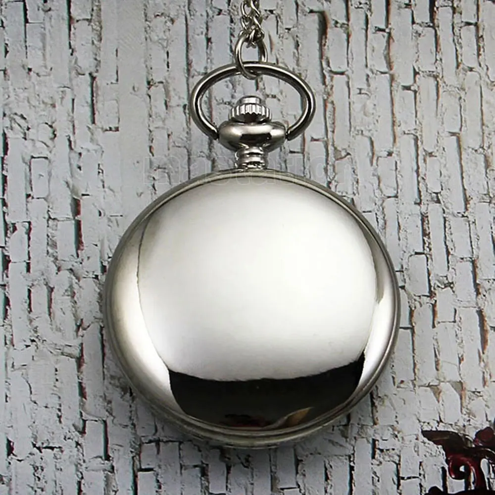 Men's Pocket Watch Set Sliver Bleck Smooth Mirror Pendant Chain Quartz Watches Women Gift Bag Box Necklace Set P300CKWB