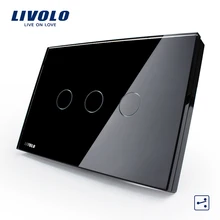 EE. UU./AU Estándar Interruptor de Pared, Panel negro Crystal Glass, 3-gang 2-way VL-C303S-82 Control Táctil Interruptor de La Luz con indicador LED