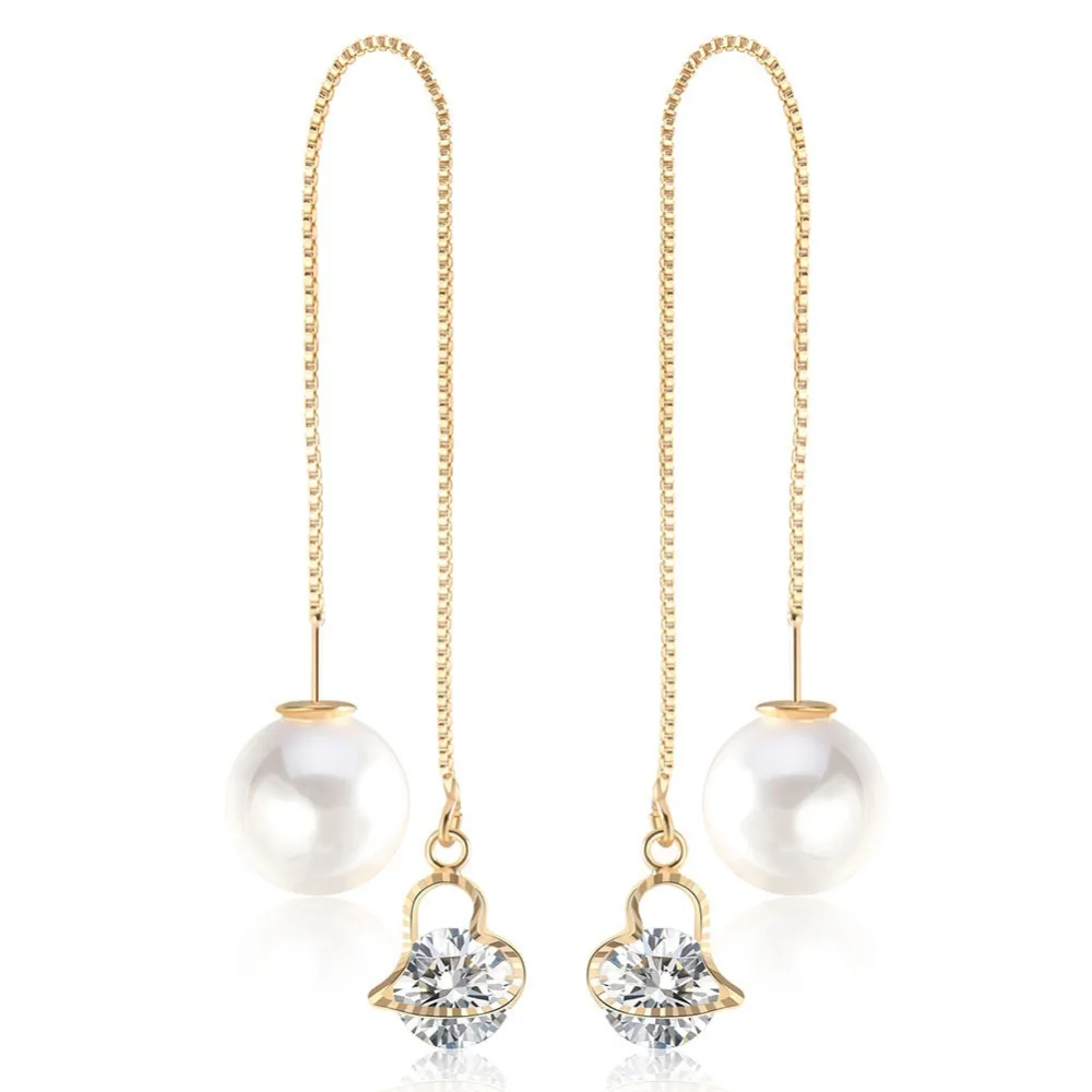 

Fashion Cute Ear Wire Earrings Female Models Long Drop Crystal Imitation Pearl Jewelry Dangle Earrings Brincos