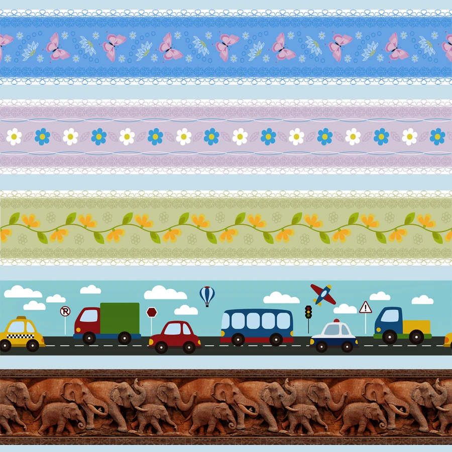 

10M Cartoon Decorative Waist Line Sticker Baby Room Nursery Skirting Border Elephant Traffic Flowers Wall stickers for Kids