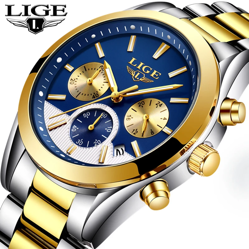 

Top Luxury Brand LIGE Men Waterproof Sports Watches Men's Fashion Casual Stainless Steel Quartz Watch Relogio Masculino