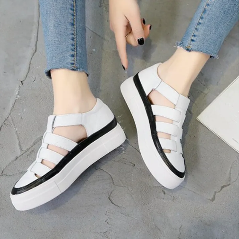 

Women Oxfords Flats Shoes Summer Hollow Out Rome Leather Round Toe Female Footwear Creepers Shoes For Women Plus Size 35-40