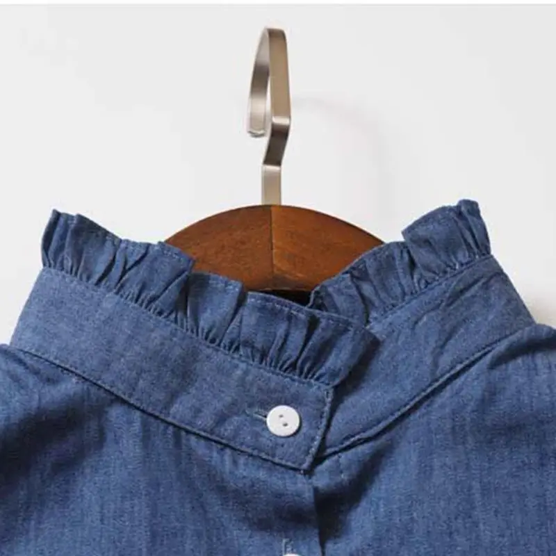Женская новая модная полосатая джинсовая рубашка с кружевным воротником, Поддельный Воротник, галстук, винтажный съемный воротник, ложный воротник, блуза с отворотом, Топ