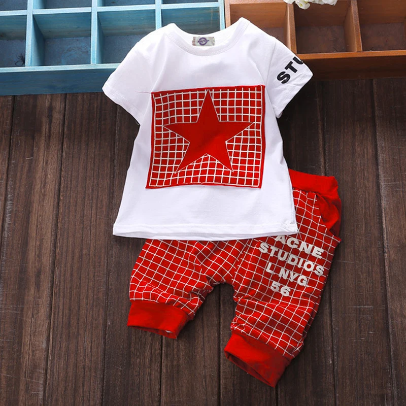 Baby boy clothes 2017 Brand summer kids clothes sets t-shirt+pants suit clothing set Star Printed Clothes newborn sport suits