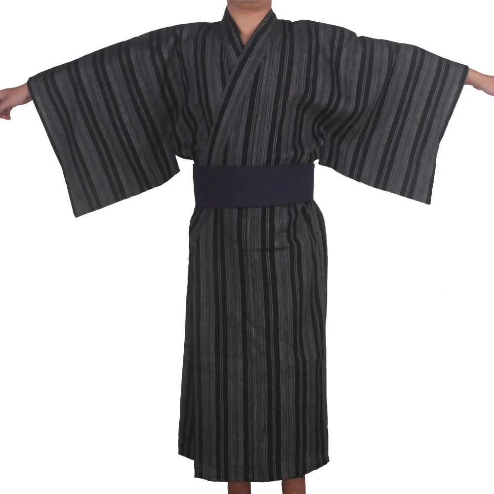 Autumn Traditional Japanese Kimono Pajamas Costume with obi Men bathroom spa robe Cotton