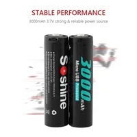 ion סוללת SOSHINE USB 3.7V 18,650 מוגן סוללת 3000mAh Li-ion סוללה נטענת עם טעינת יציאת USB LED פנס נייד (5)