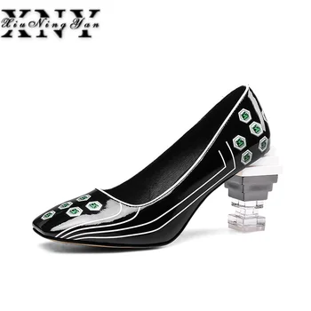 

women shoes pumps European Superstars Natural Leather High Heels Slip on Pumps Plus Size Office Lady Dress Casual Shoes Woman