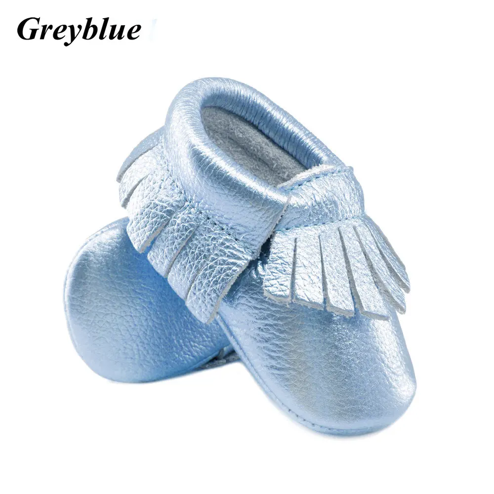 Детские мокасины из натуральной кожи; ручная работа; обувь для маленьких девочек; обувь для мальчиков с золотыми кисточками; обувь для новорожденных; детская обувь; schoenen - Цвет: Shine grey-blue