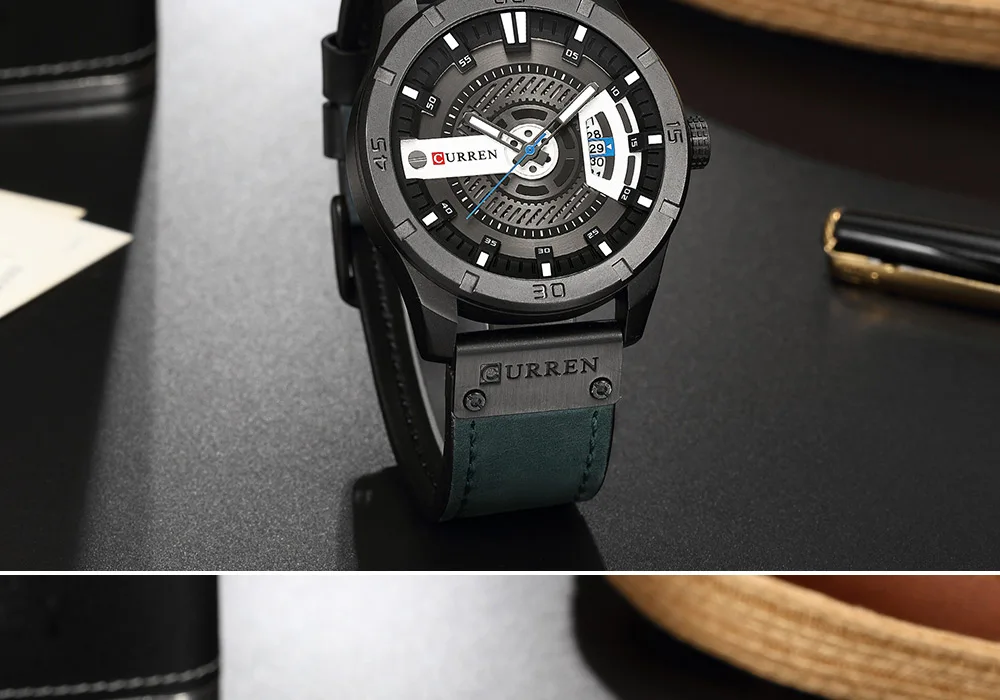 Relógio Masculino Curren Verde musgo pulseira de couro