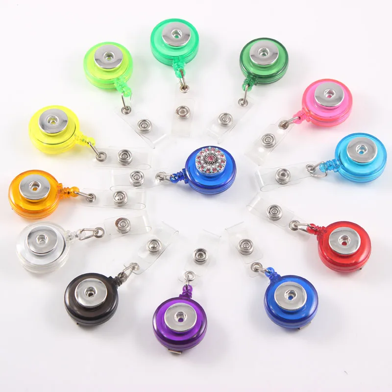 

Retractable Ski Pass ID Card Badge Holder Reel Pull Key Name Tag Recoil Reel Fit 18MM Snap Button Jewelry For School Hospital