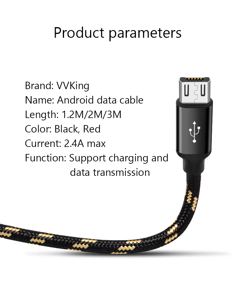 VVKing Micro USB кабель 2.4A нейлон Быстрая зарядка USB кабель для передачи данных для samsung Xiaomi LG планшет Android мобильный телефон usb зарядный шнур