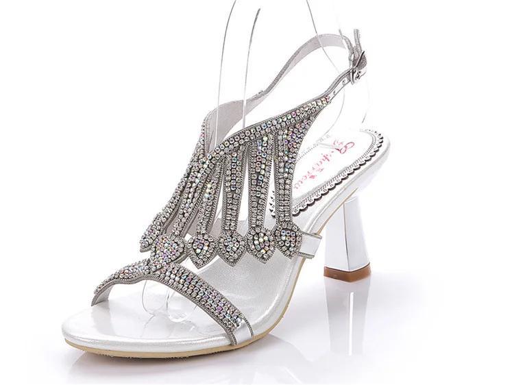 G-sparrow Female Sandals 2018 Summer New High-heeled Thick Heels Rhinestone Sandal Korean Size Diamond Shoes15
