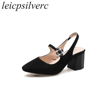 

Women Sandals High Heel Shoes 2018 Spring Summer Flock Bling Crystal Sexy New Fashion Square Toe Casual Party Wedding Black Pink