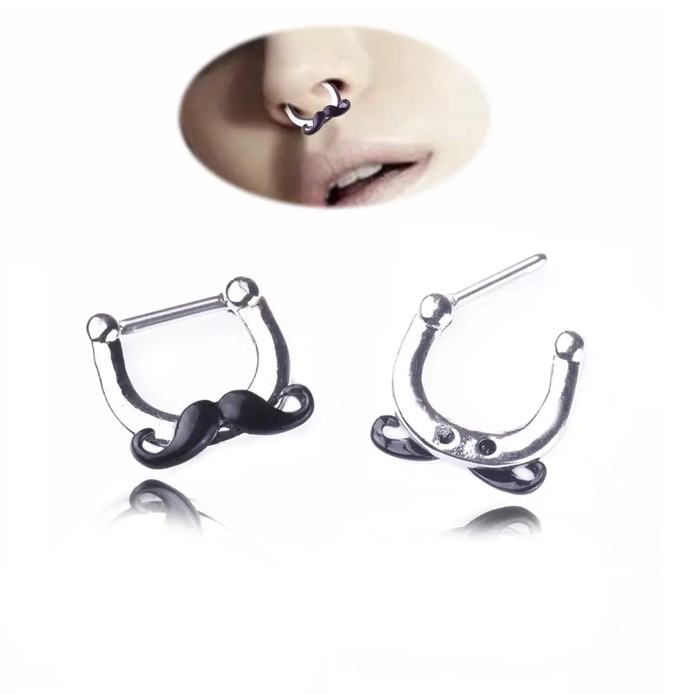 1 Piece Unique Black Mustache Hoop Nose Ring Stud clicker 16G Piercing Septum Clickers Rings Body Jewelry | Украшения и