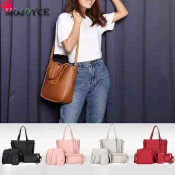 

4pcs/set Women Tote Bags Composite Female Litchi Shoulder Bags Purse Bucket Messenger Bags Fashion 2019 Handbag Sets