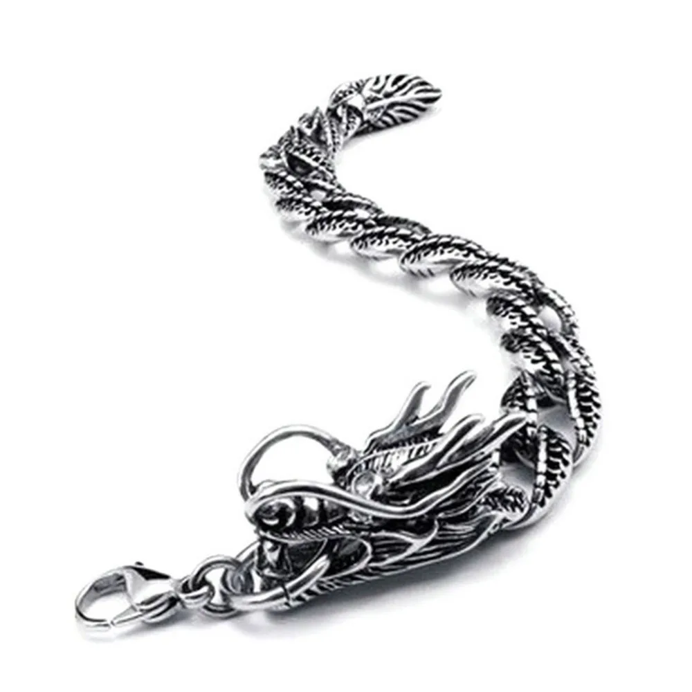 

Jade Angel Titanium Stainless Steel Dragon Men's Bracelet Gothic Style