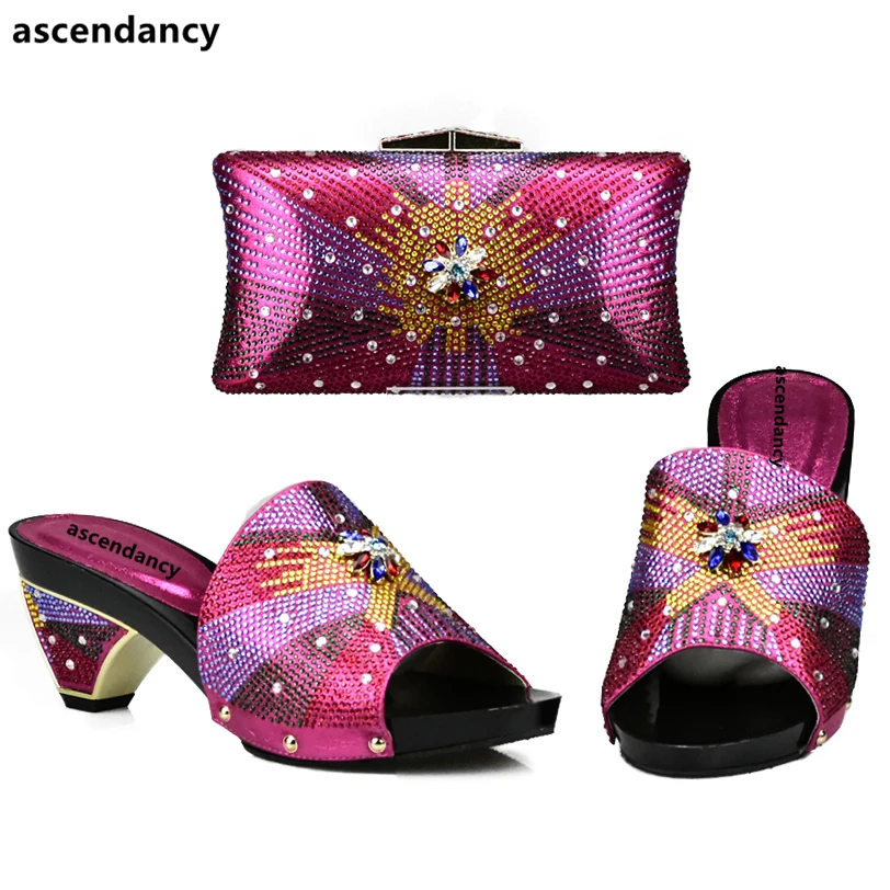 

Latest Fuchsia Color African Matching Shoes and Bag Set In Heels High Quality Italian Shoes and Bags To Match Shoes with Bag Set