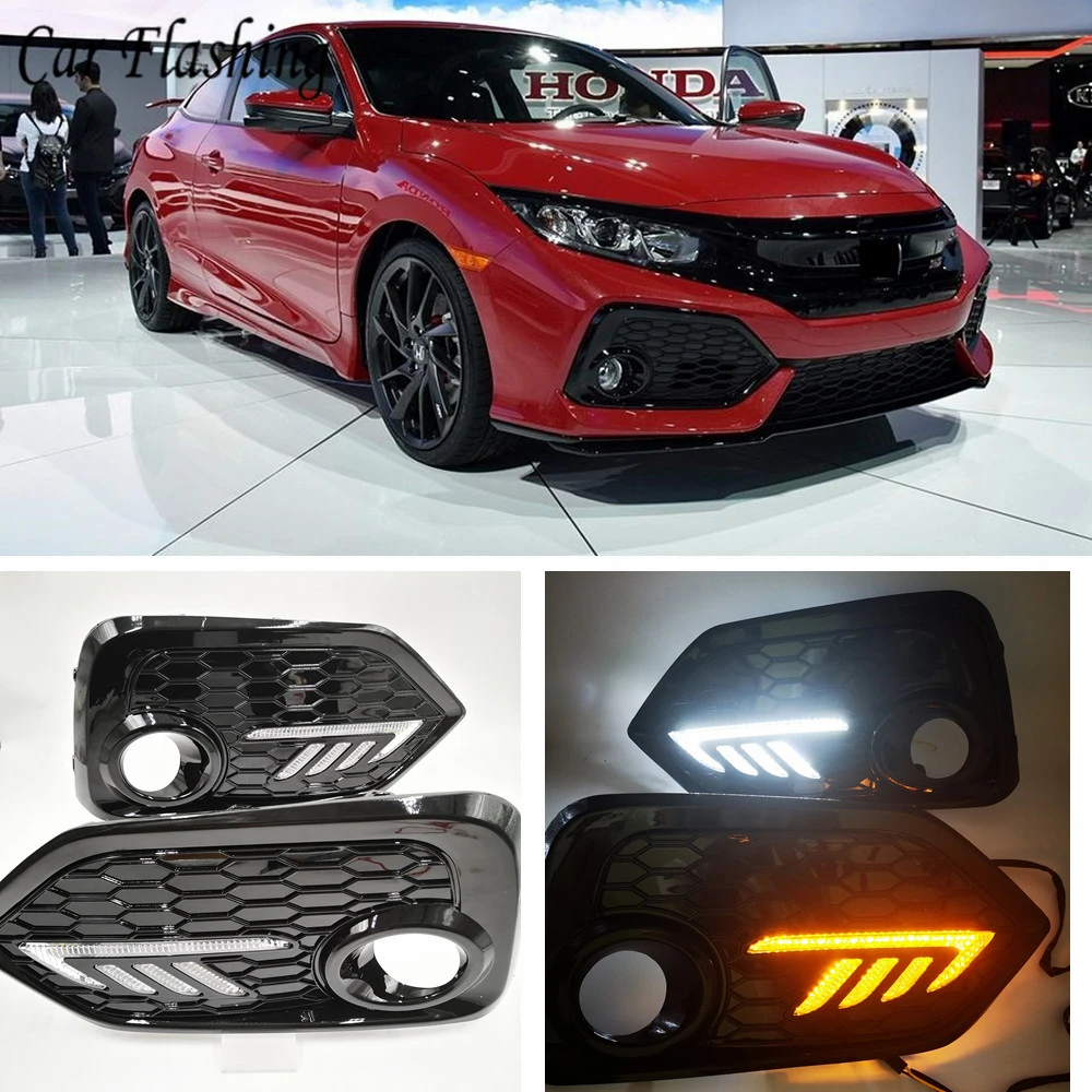

1Set For Honda CIVIC hatchback 2016 2017 2018 2019 Daytime Running Light LED DRL fog lamp Driving lights Yellow Turn Signal Lamp