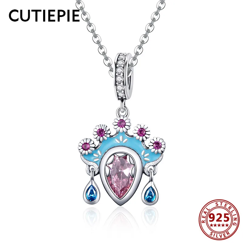 

CUTIEPIE National Real 925 Sterling Silver Chinese Crown Shape Clear CZ Pendant Necklace Silver Jewelry for Women Wedding Gifts