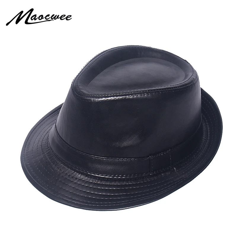 Men's Hat PU Leather Fedoras Simple Stylish Retro Male Jazz Hats Trendy Street Dance Dad's Hat 2019 Autumn And Winter New Style best fedora hats