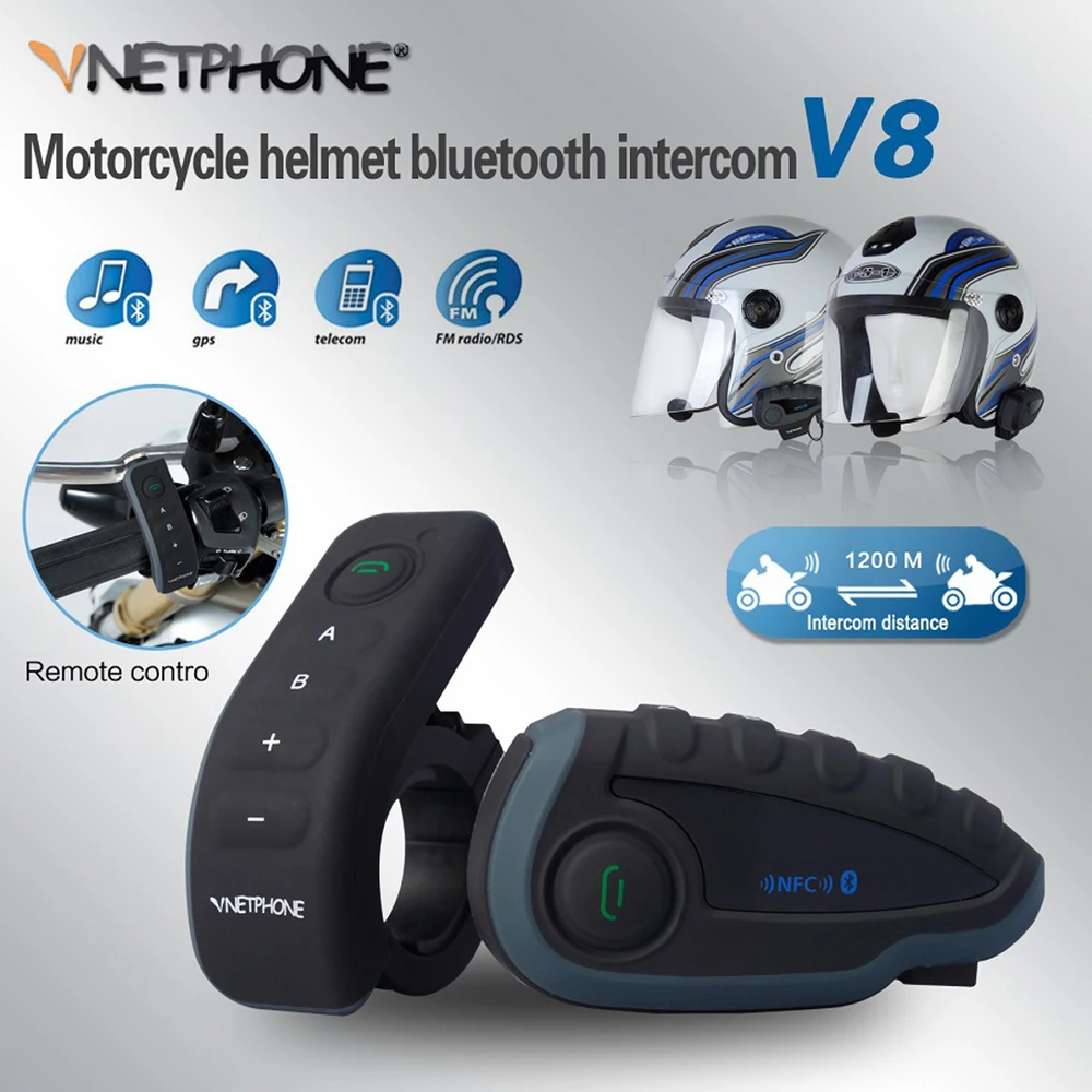 VNETPHONE Helmet Headset Motorcycle Intercom 1200m Helmet Bluetooth Interphone full duplex 5 people at the same