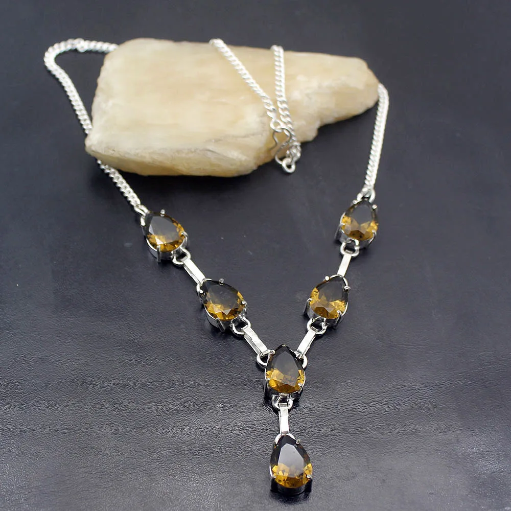 

Amazing New Arrival Smoky Topaz925 Sterling Silver Charms Pendant Necklace 17 Inch TF1058