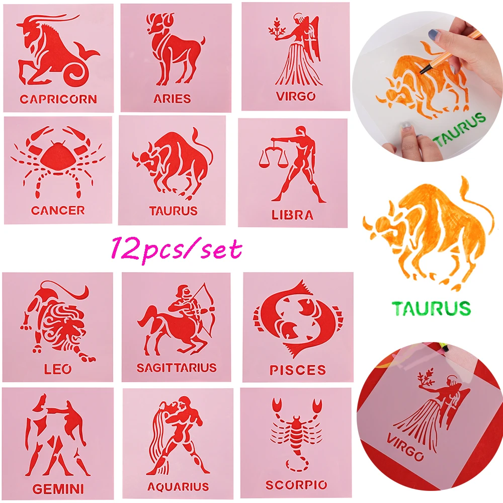 

12PCS 12 Constellations DIY Craft Layering Stencils For Walls Painting Scrapbooking Stamp Album Decor Embossing Paper Card