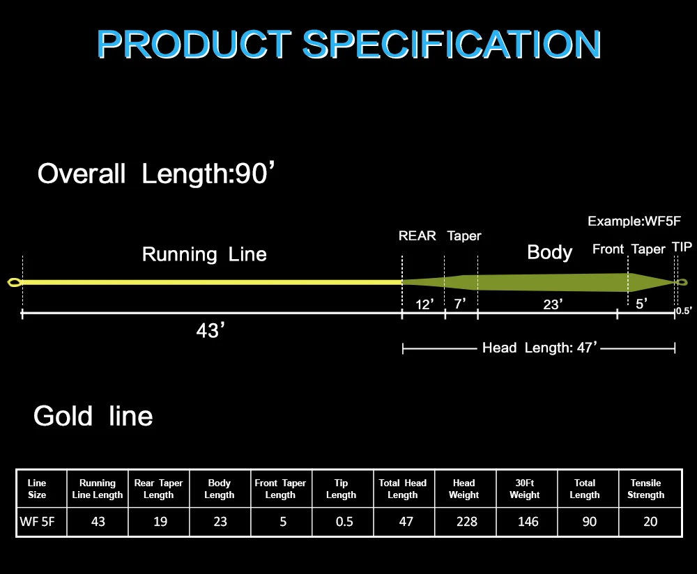 Легкая ловля 100FT 30,5 м плавающая Fly рыболовная леска Золотая WF-5F/6F/7F Вес вперед Fly рыболовные линии с 2 сварными петлями