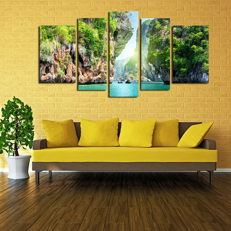 5 Panels Canvas Wall Decor Decals Scenery Wall Art Oil Painting Landscape Artwork for Living Room Wall Decorations (2)