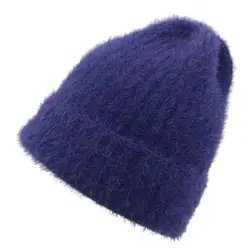 Мохер материал для женщин теплая шапка осень и зима сезон вязаные шапки для отдыха простые женские шапочки высокое качество шапка