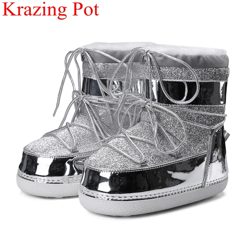 

2019 superstar big size keep warm sequined cloth snow boots flat with bling concise brand runway thick bottom winter shoes L8f8