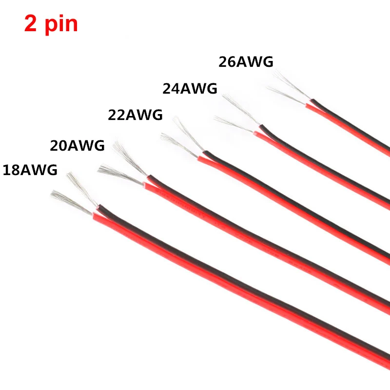 10 метров 2 Pin 18/20/22/24/26 Калибр AWG электрические провода Луженая Медь ПВХ изоляцией расширение для светодиодов ленточный кабель красные, черные провода