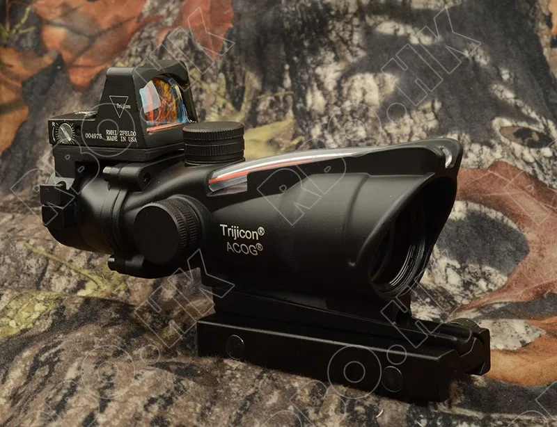 

Tactical trijicon acog style red fiber optics 4x32 prism rifle scope and Red Dot sight with glock mount M6216
