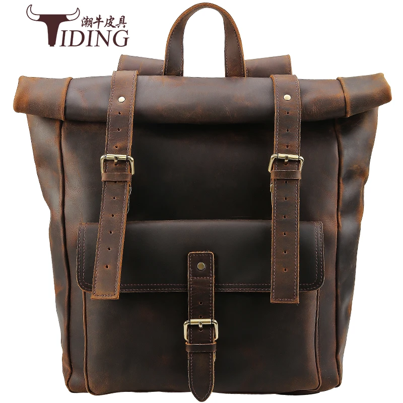Men Genuine Leather Large 17" Laptop Designer Travel Backpack Bags