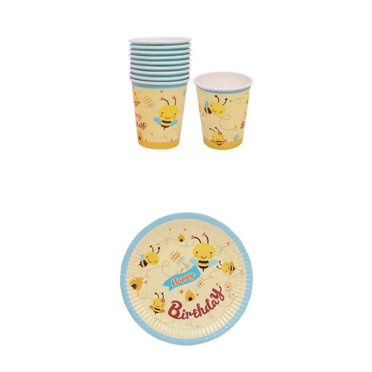 10 Sets Cute Bee Paper Disposable Plates Cups Kids Birthday Party Baby Shower