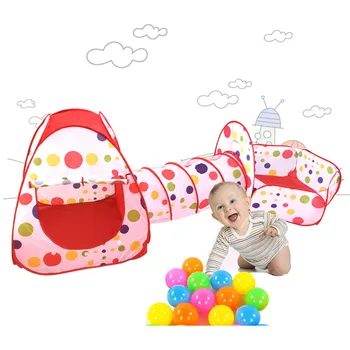 Foldable Children Tent Pool-Tube-Teepee 3pc Pop-up Play Tent Toy Tunnel Kids Play House Ball Pool