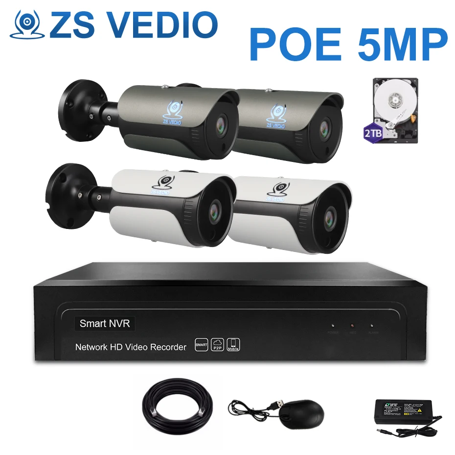 ZSVEDIO 4ch 5.0MP POE Комплект H.265 + система видеонаблюдения NVR IP камера Outdoot