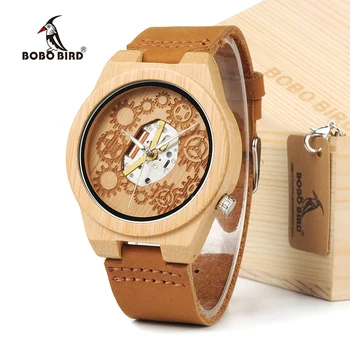 

BOBO BIRD Men Bamboo Wood Watch Miyota Japanese 2035 Movement With Genuine Cow Leather Band Quartz Analog Watch