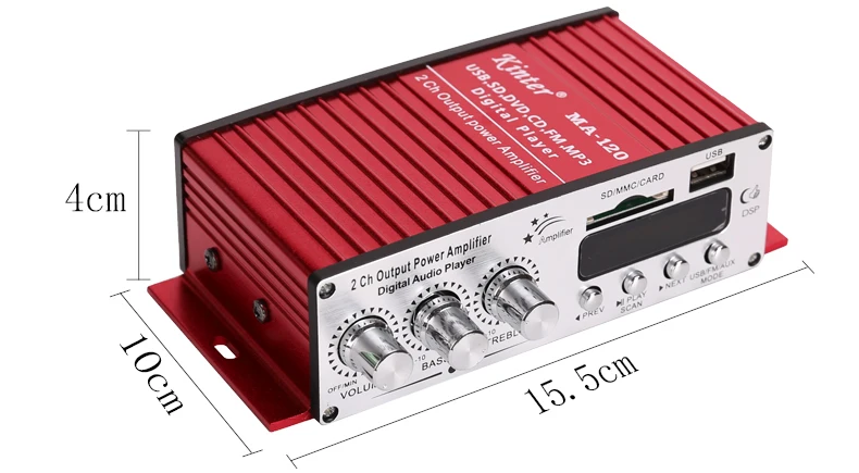 Kinter MA-120 мини Hi-Fi усилитель аудио 2 канала DC12V с fm-антенной и USB SD