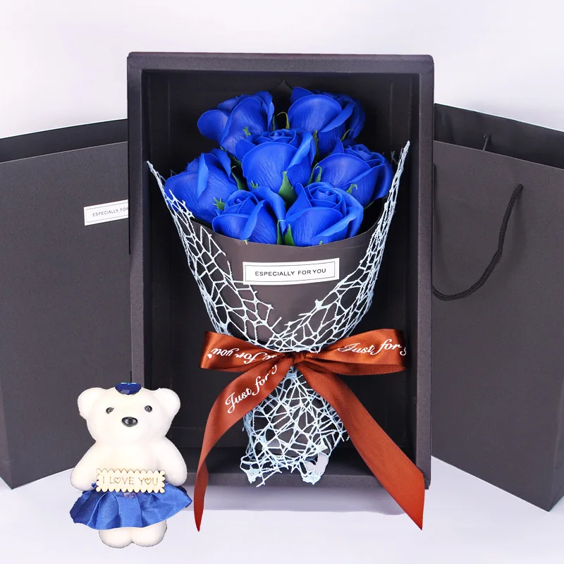 QWOK лучший подарок на день Святого Валентина 7 мыло роза цветок подарочная коробка букет чучела медведь жена подарок на день рождения Юбилей