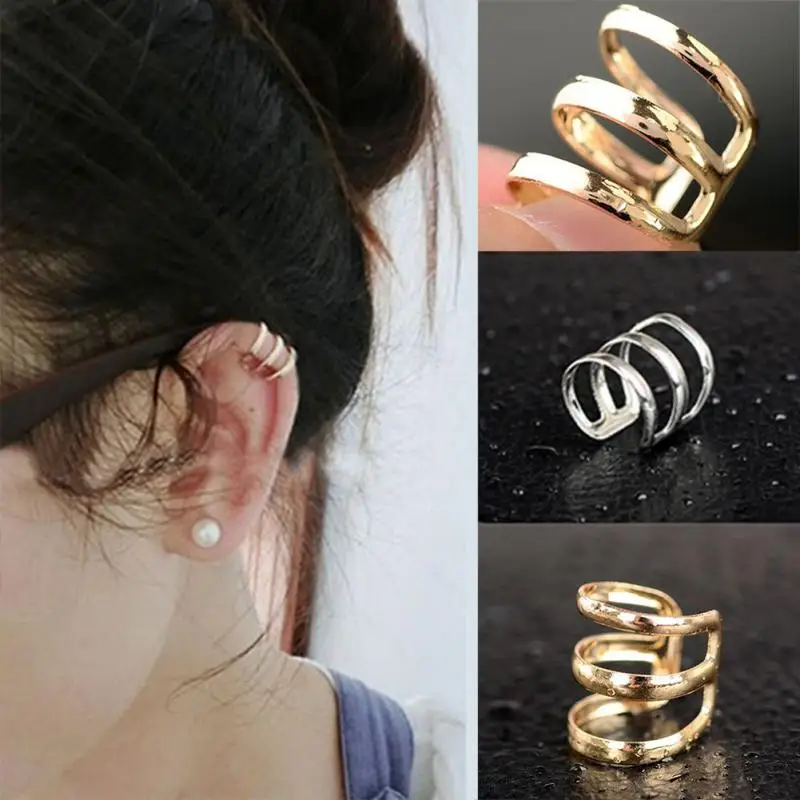 

1Pcs New Punk Rock Ear Clip Cuff Wrap Earrings No piercing-Clip on Silver Gold Women Men Party Jewelry