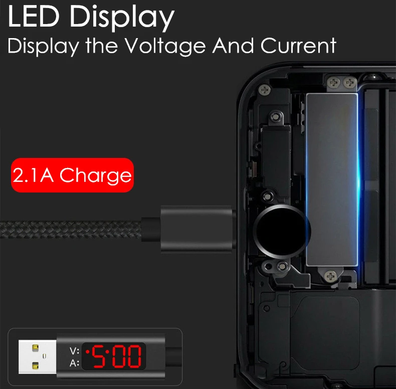 USB кабель 5V 2.4A Быстрая зарядка светодиодный дисплей Тип C кабель зарядного устройства микро-usb для samsung huawei Xiaomi Шнур для iPhone iPad кабель