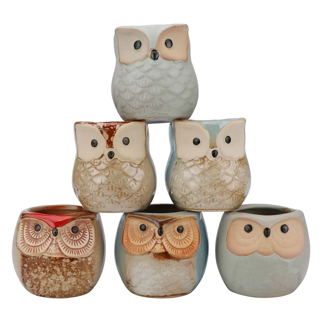 

6Pcs Owl Animal Bonsai Ceramic Succulent Planter Seeding Nursery Pot Garden Decoration Flower Pots Cactus Mini Maceta with Holes