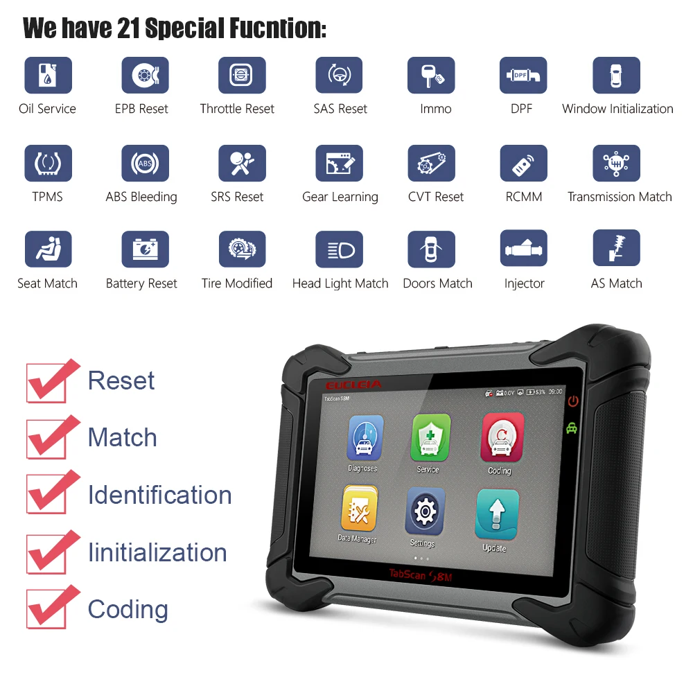 EUCLEIA TabScan S8M все Системы автоматический диагностический сканер инструмент OBD2