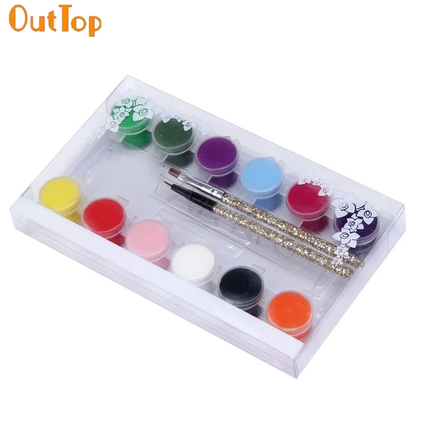 

1 SET 12 Colors Painting Nail Art OutTop Polishing Paint Tube Draw Nail Art Tip UV Gel+Nail Brushes Apr25 Drop Shipping