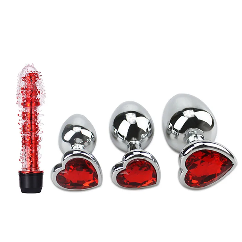RunYu Sex shop 3PCS Anal Beads Crystal Jewelry Heart Butt Plug Stimulator Erotic Ault Sex Toys