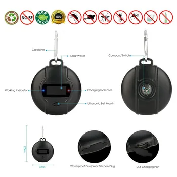 

Portable Solar Power Ultrasonic Mosquito Repeller USB Charge Pest Control Compass Outdoor Bug Cockroach Rat Hanging Repellent