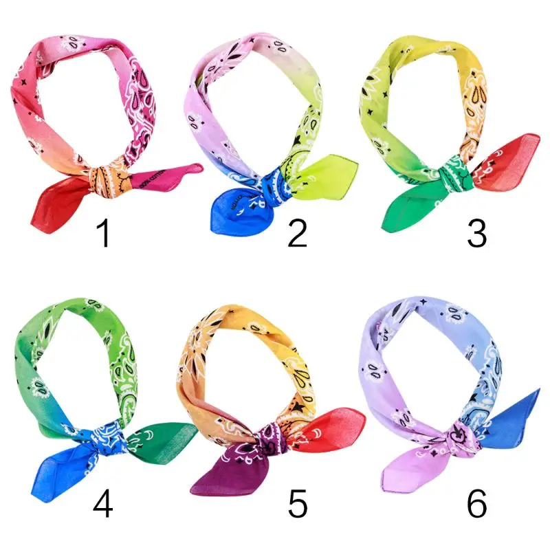 

Rainbow Gradient Color Double Paisley Floral Print Unisex Cotton Pocket Square Scarf Headband Bandana Hip-Hop Wristband Neck Tie