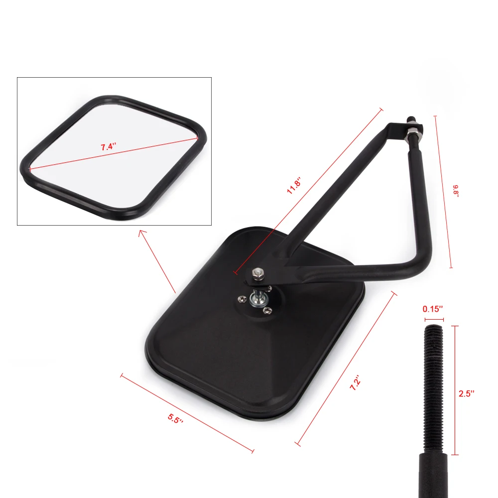 Shake proof Off Road Rectangular Adventure Mirrors Door Mirror Fits All